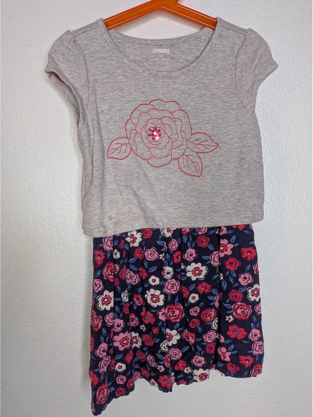 Gymboree Girls Gray Floral Short Sleeve Dress Size 5